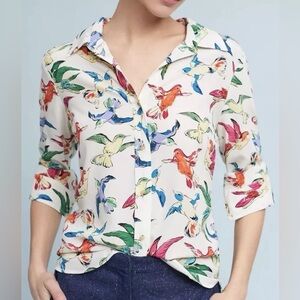 Maeve by Anthropologie Blouse with Colorful Bird Print